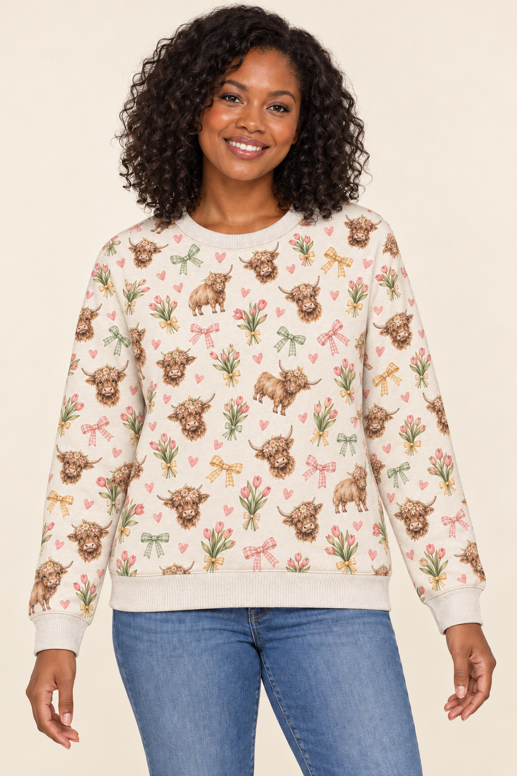 Highland Blooms Sweatshirt, Warm Cream: front