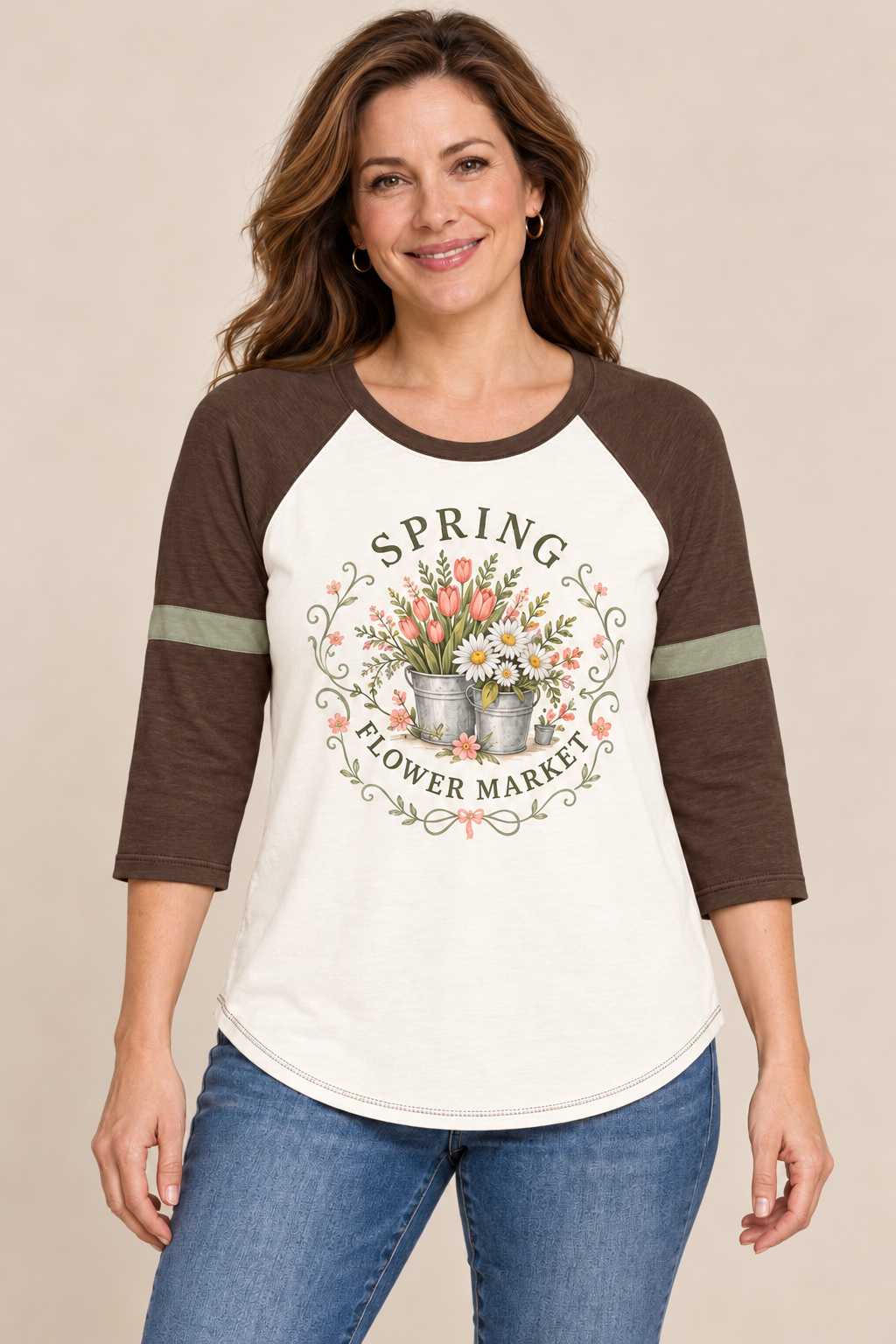 Spring Flower Market Raglan, Pristine / Chocolate: front